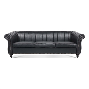 cro decor 84'' black pu rolled arm chesterfield three seater sofa (black)