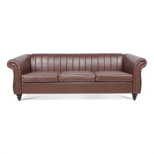 cro decor 84'' black pu rolled arm chesterfield three seater sofa (dark brown)