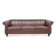 CRO Decor 84''W Rolled Arm Chesterfield Three Seater Leather Sofa in Dark Brown