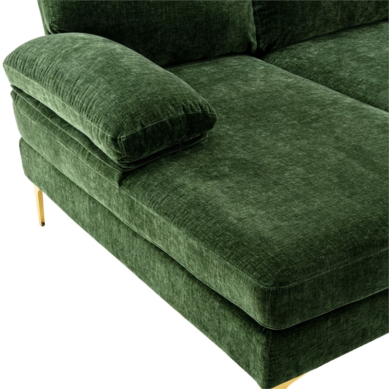 CRO Decor 4-piece U Shaped Fabric Sectional Sofa with Golden Legs in Green