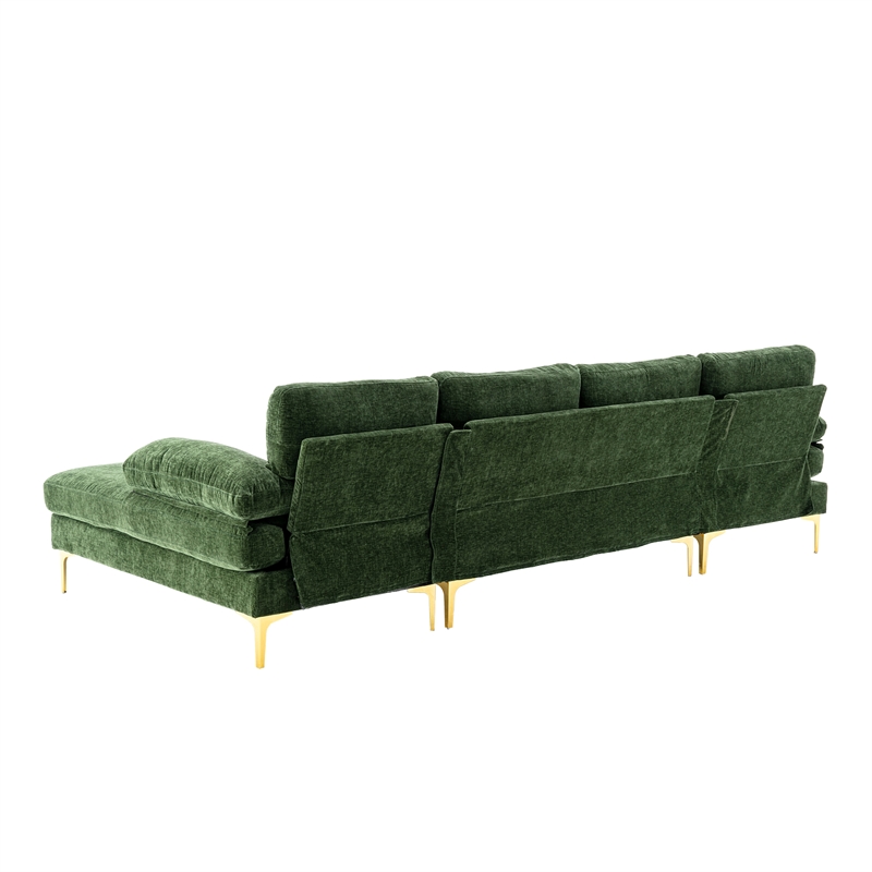 CRO Decor 4-piece U Shaped Fabric Sectional Sofa with Golden Legs in Green