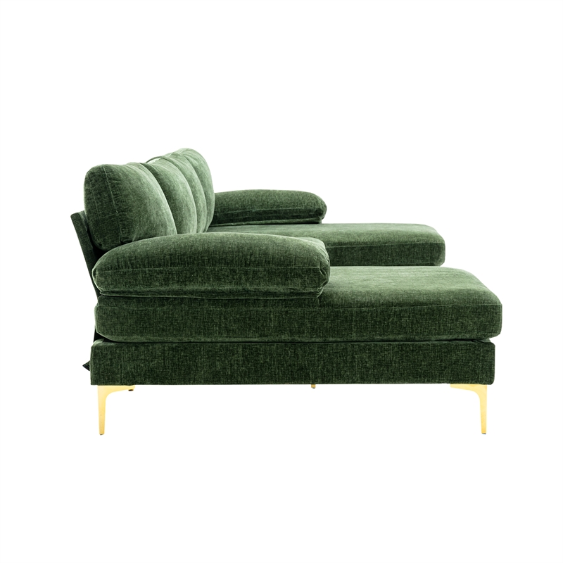 CRO Decor 4-piece U Shaped Fabric Sectional Sofa with Golden Legs in Green