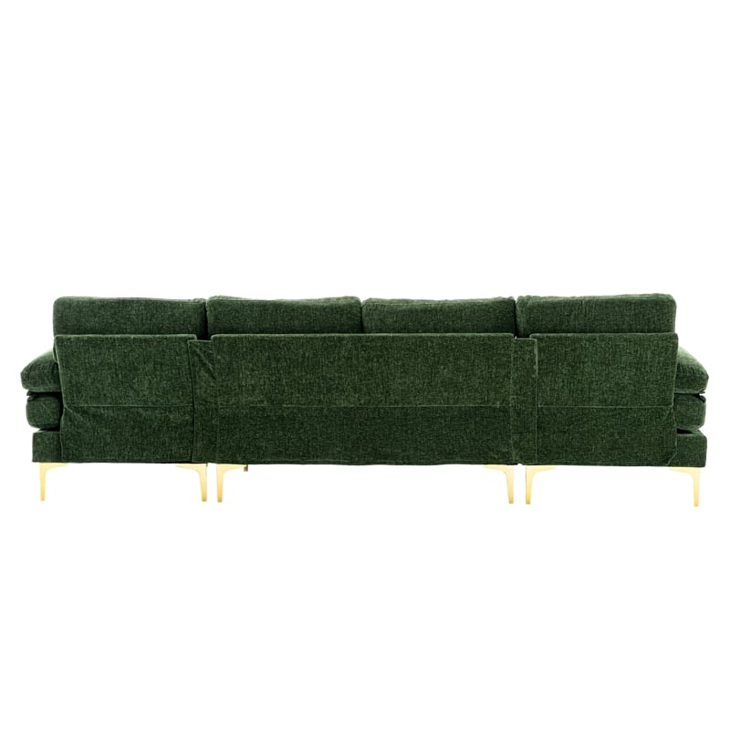 CRO Decor 4-piece U Shaped Fabric Sectional Sofa with Golden Legs in Green