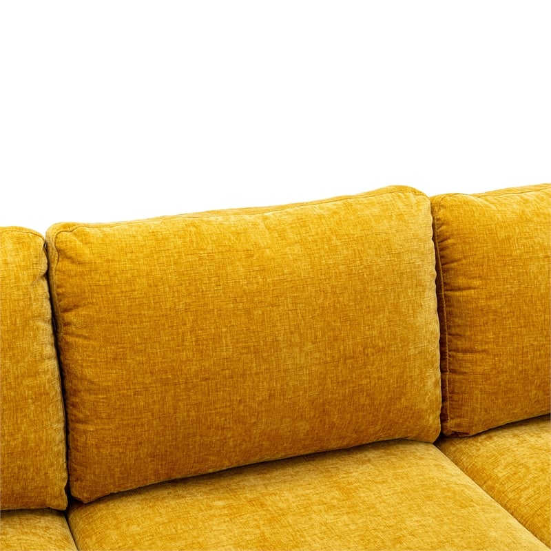 CRO Decor 4-piece U Shaped Fabric Sectional Sofa with Golden Legs in Yellow