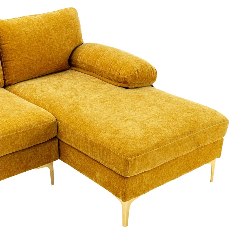 CRO Decor 4-piece U Shaped Fabric Sectional Sofa with Golden Legs in Yellow