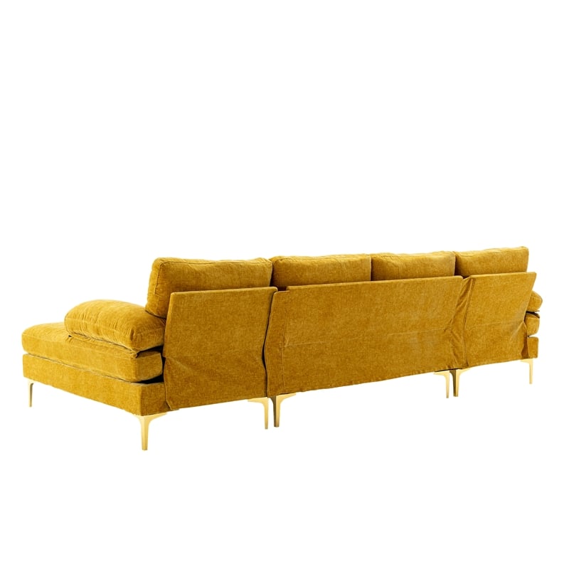CRO Decor 4-piece U Shaped Fabric Sectional Sofa with Golden Legs in Yellow