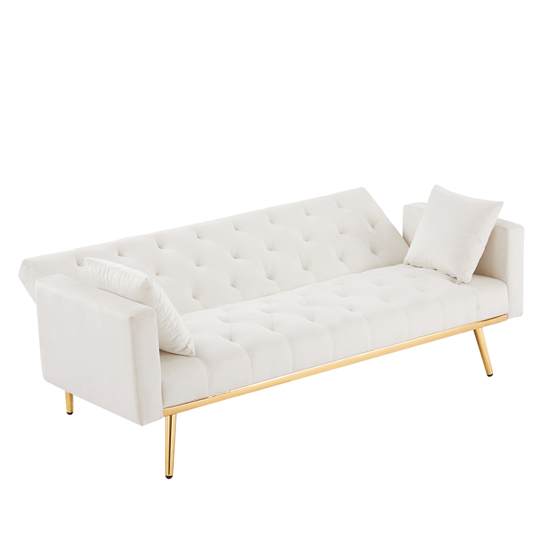 CRO Decor Convertible Folding Futon Velvet Sofa Bed in Cream White