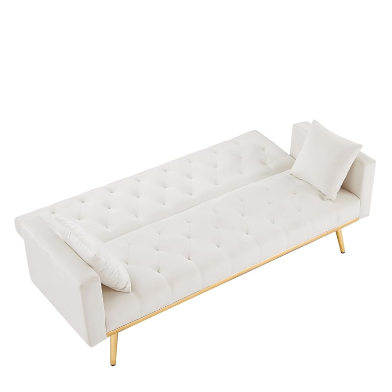 CRO Decor Convertible Folding Futon Velvet Sofa Bed in Cream White