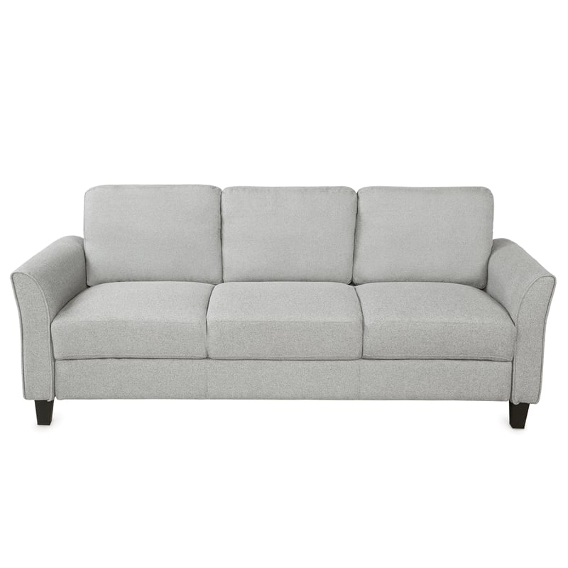 CRO Decor 3-Seat Sofa Living Room Linen Fabric Sofa in Light Gray