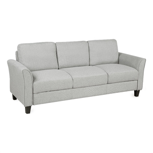 CRO Decor 3-Seat Sofa Living Room Linen Fabric Sofa in Light Gray