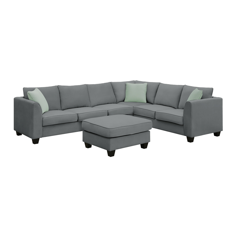CRO Decor Sofa Sets 7 Seats L Shape with Ottoman Fabric with 3 Pillows (Gray)