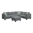 CRO Decor Sofa Sets 7 Seats L Shape with Ottoman Fabric with 3 Pillows (Gray)
