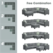 CRO Decor Sofa Sets 7 Seats L Shape with Ottoman Fabric with 3 Pillows (Gray)