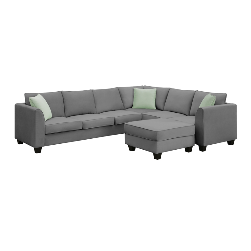 CRO Decor Sofa Sets 7 Seats L Shape with Ottoman Fabric with 3 Pillows (Gray)