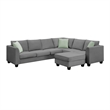CRO Decor Sofa Sets 7 Seats L Shape with Ottoman Fabric with 3 Pillows (Gray)