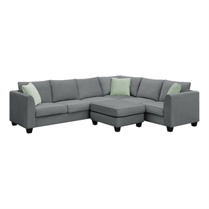 CRO Decor Sofa Sets 7 Seats L Shape with Ottoman Fabric with 3 Pillows (Gray)