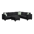 CRO Decor Sofa Sets 7 Seats L Shape with Ottoman Fabric with 3 Pillows (Black)