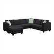 CRO Decor Sofa Sets 7 Seats L Shape with Ottoman Fabric with 3 Pillows (Black)