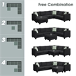 CRO Decor Sofa Sets 7 Seats L Shape with Ottoman Fabric with 3 Pillows (Black)