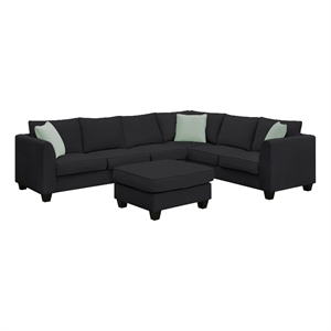 CRO Decor Sofa Sets 7 Seats L Shape with Ottoman Fabric with 3 Pillows (Black)