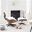 CRO Decor Top Grain Genuine Leather Swivel Lounge Chair And Ottoman(White)