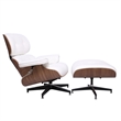 CRO Decor Top Grain Genuine Leather Swivel Lounge Chair And Ottoman(White)