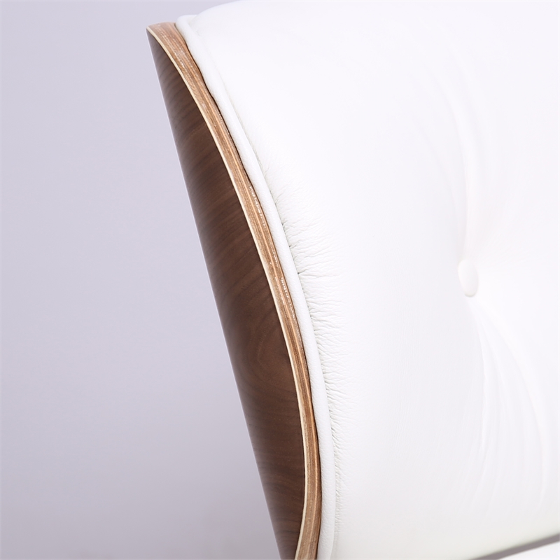 CRO Decor Top Grain Genuine Leather Swivel Lounge Chair And Ottoman(White)