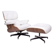 CRO Decor Top Grain Genuine Leather Swivel Lounge Chair And Ottoman(White)