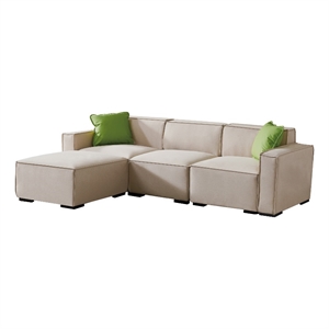 CRO Decor Modular 102&quotW Sofa L Shape with Convertible Ottoman Chaise in Beige