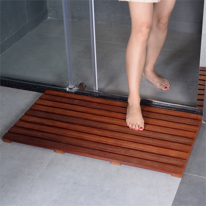 CRO Decor Teak Rectangle Teak & Wood Reversible Shower Mat