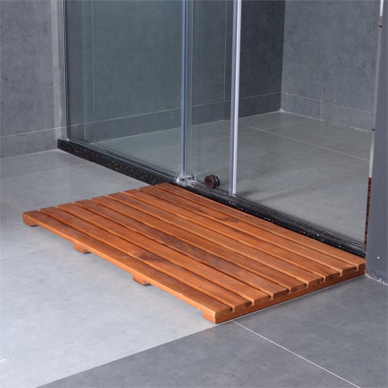 CRO Decor Teak Rectangle Teak & Wood Reversible Shower Mat