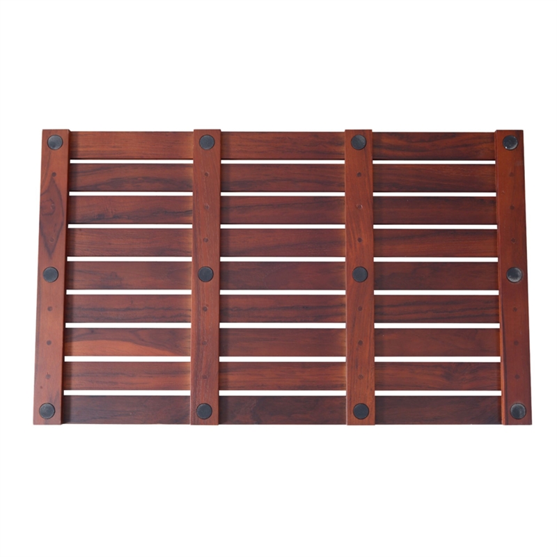 CRO Decor Teak Rectangle Teak & Wood Reversible Shower Mat