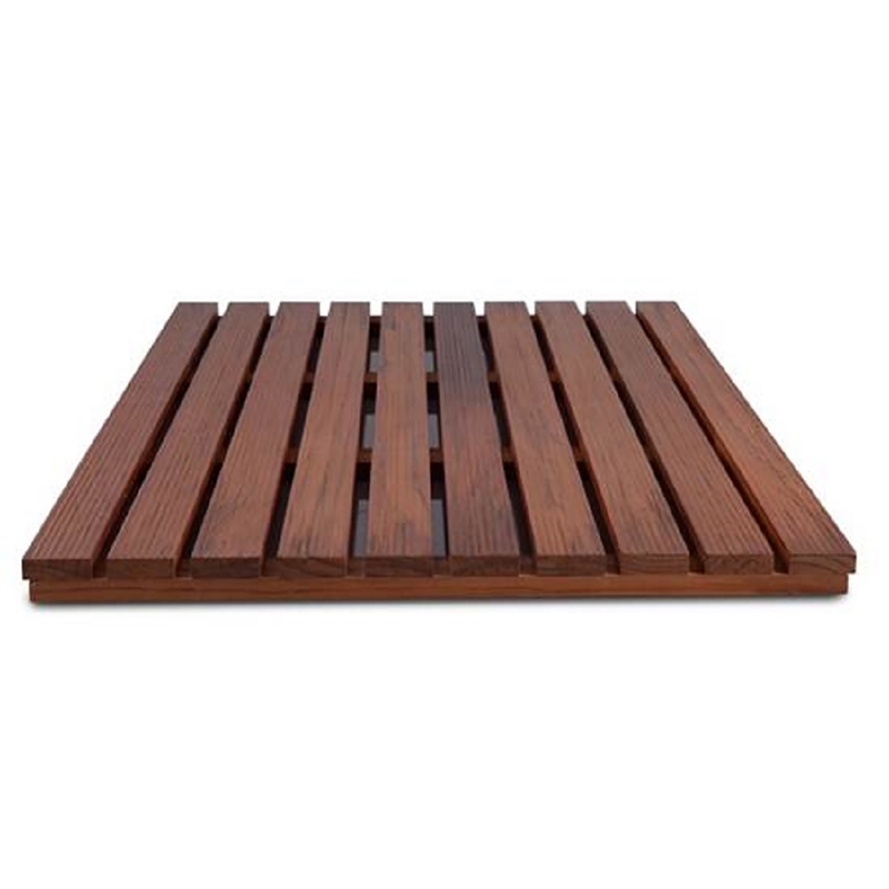 CRO Decor Teak Rectangle Teak & Wood Reversible Shower Mat