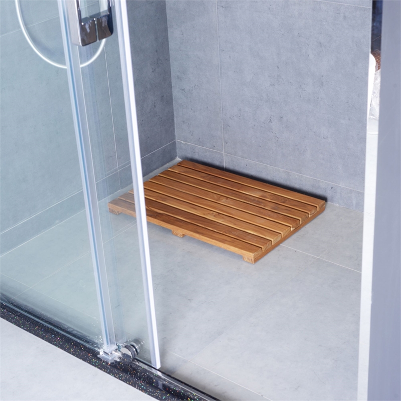 Teak Shower Mat Non-Slip Bath Mat Sturdy Waterproof Wooden Floor Mat 24 x 16 in