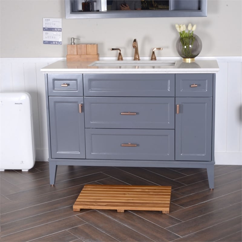 Teak Shower Mat Non-Slip Bath Mat Sturdy Waterproof Wooden Floor Mat 24 x 16 in