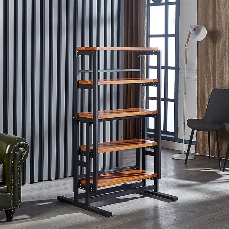 CRO Decor Multifunction Extendable Solid Wood Dining Table and Book Shelf(Brown)