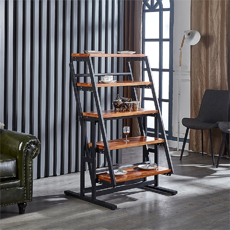 CRO Decor Multifunction Extendable Solid Wood Dining Table and Book Shelf(Brown)