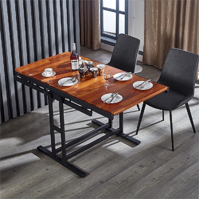 CRO Decor Multifunction Extendable Solid Wood Dining Table and Book Shelf(Brown)