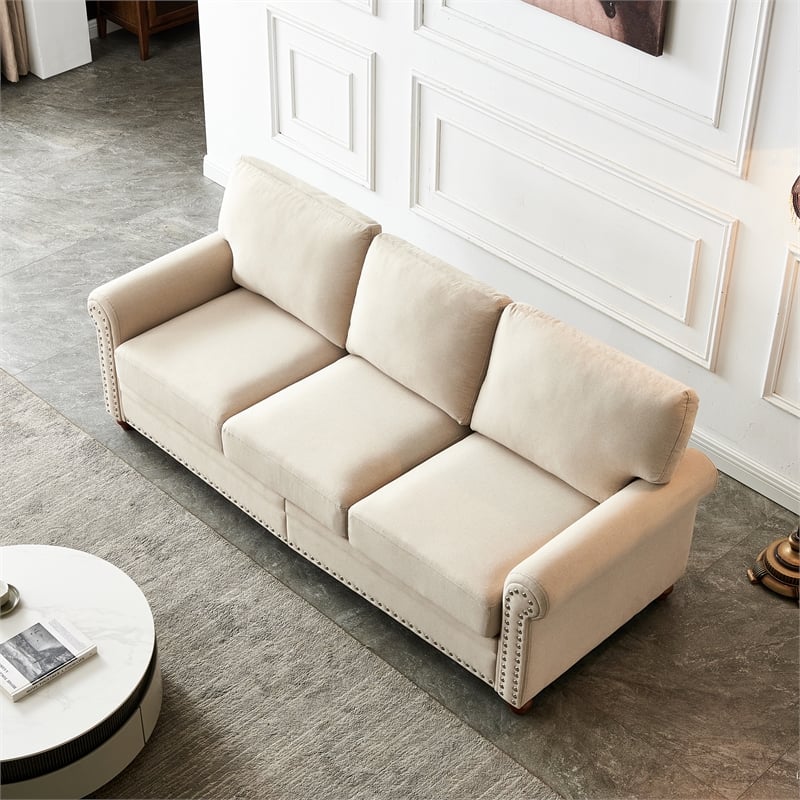 CRO Decor Linen Fabric Upholstery with Storage Sofa (Beige)