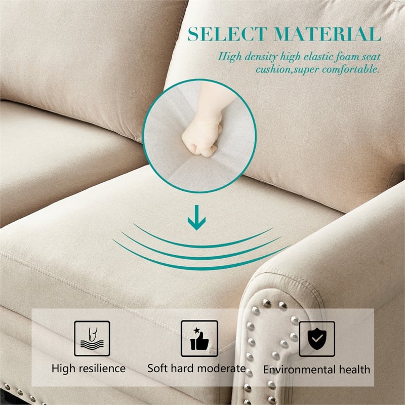 CRO Decor Linen Fabric Upholstery with Storage Sofa (Beige)