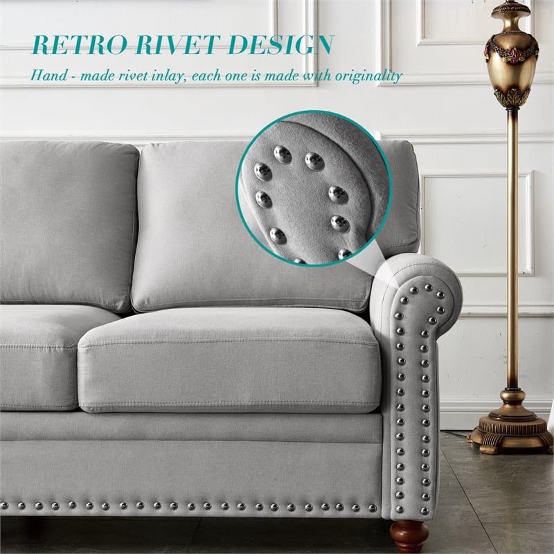 CRO Decor 3-Piece Sofa Set with Storage Classic Grey Linen Fabric 1+2+3 seat