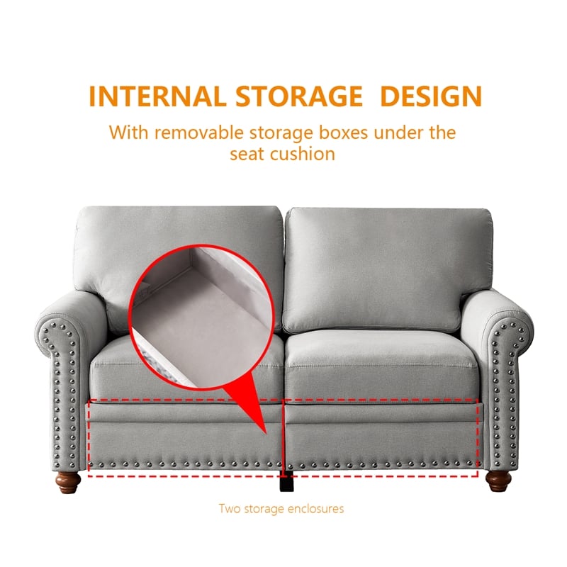 CRO Decor 3-Piece Sofa Set with Storage Classic Grey Linen Fabric 1+2+3 seat