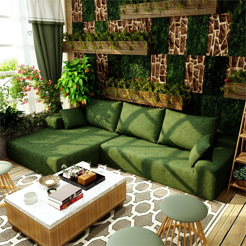 CRO Decor L-shaped Corduroy free-install fully foam-filled living room sofa