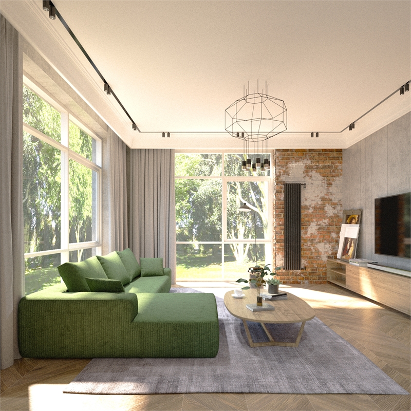 CRO Decor L-shaped Corduroy free-install fully foam-filled living room sofa