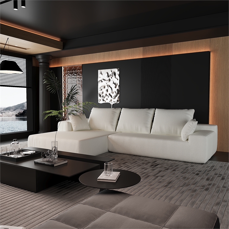 CRO Decor L-shaped Chenille free-install fully foam-filled living room sofa