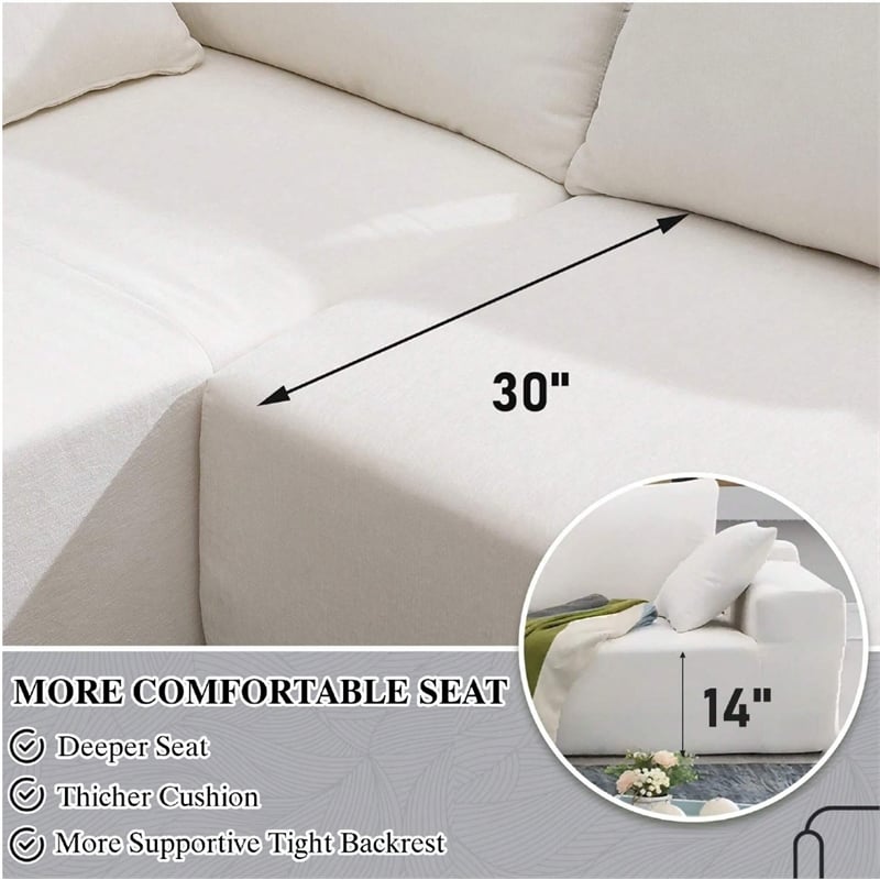 CRO Decor L-shaped Chenille free-install fully foam-filled living room sofa