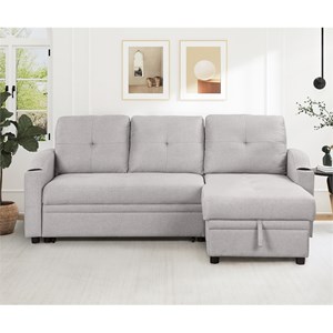 CRO Decor pull-out sofa bed 3 seater with storage chaise longue and cup holder
