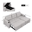 CRO Decor pull-out sofa bed 3 seater with storage chaise longue and cup holder