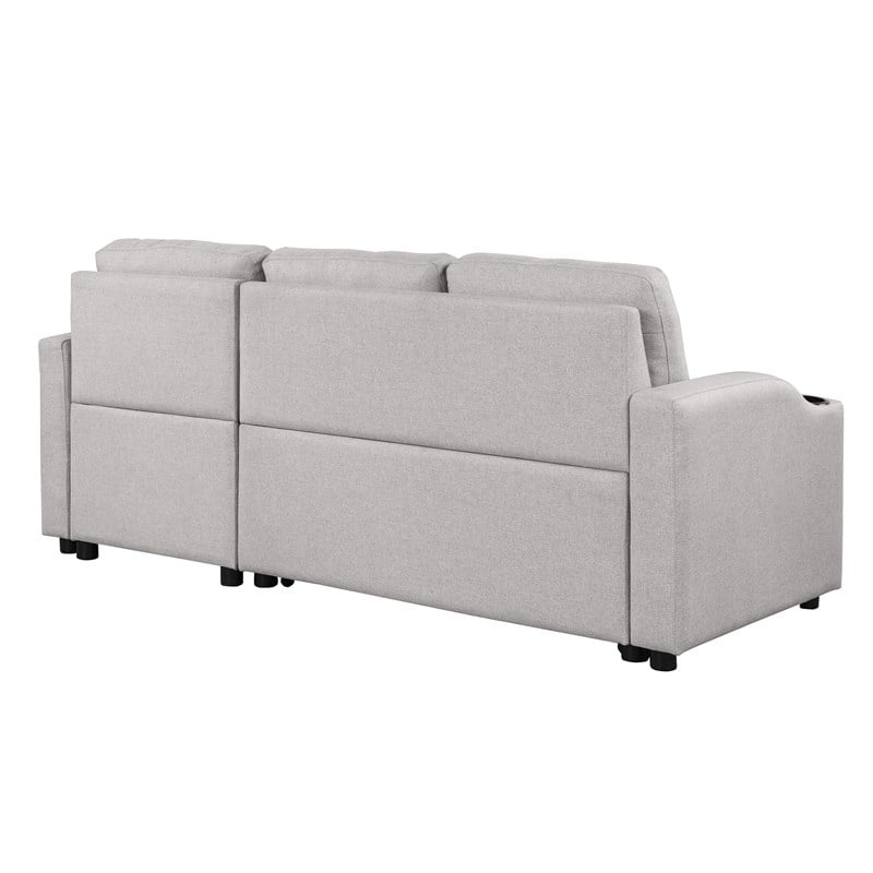 CRO Decor pull-out sofa bed 3 seater with storage chaise longue and cup holder