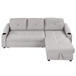 CRO Decor pull-out sofa bed 3 seater with storage chaise longue and cup holder
